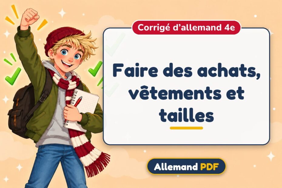 Faire des achats, vêtements et tailles : corrigé d’allemand 4e, illustration Allemand PDF