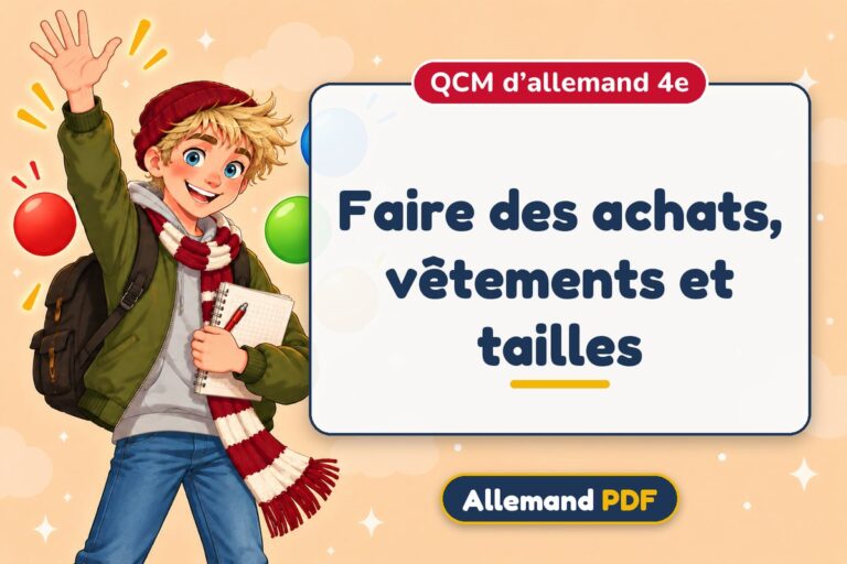 Faire des achats, vêtements et tailles : QCM d’allemand 4e, illustration Allemand PDF