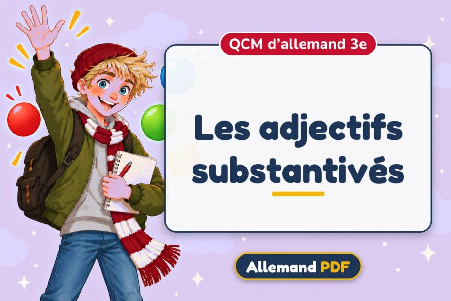 Les adjectifs substantivés : QCM d’allemand 3e, illustration Allemand PDF