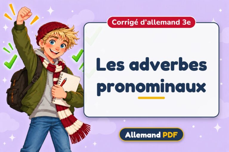 Les adverbes pronominaux : corrigé d’allemand 3e, illustration Allemand PDF