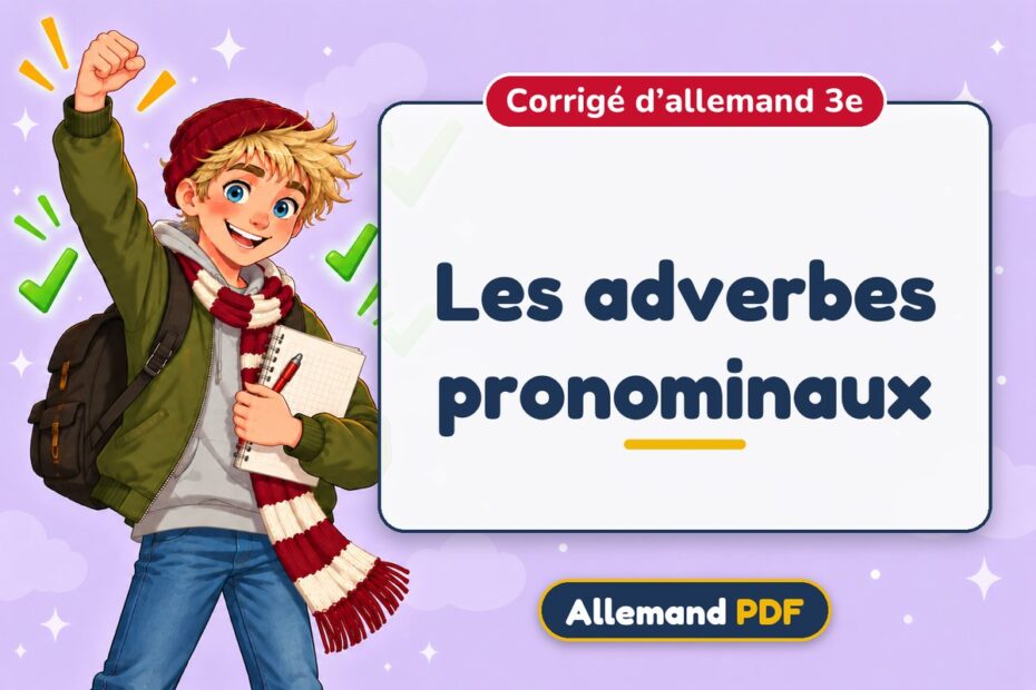 Les adverbes pronominaux : corrigé d’allemand 3e, illustration Allemand PDF