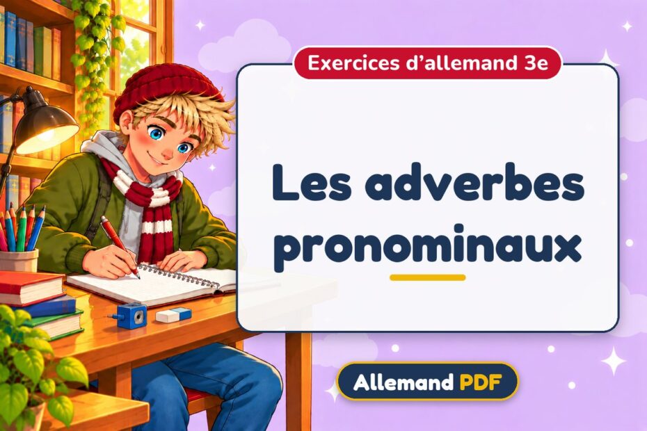 Les adverbes pronominaux : exercices d’allemand 3e, illustration Allemand PDF