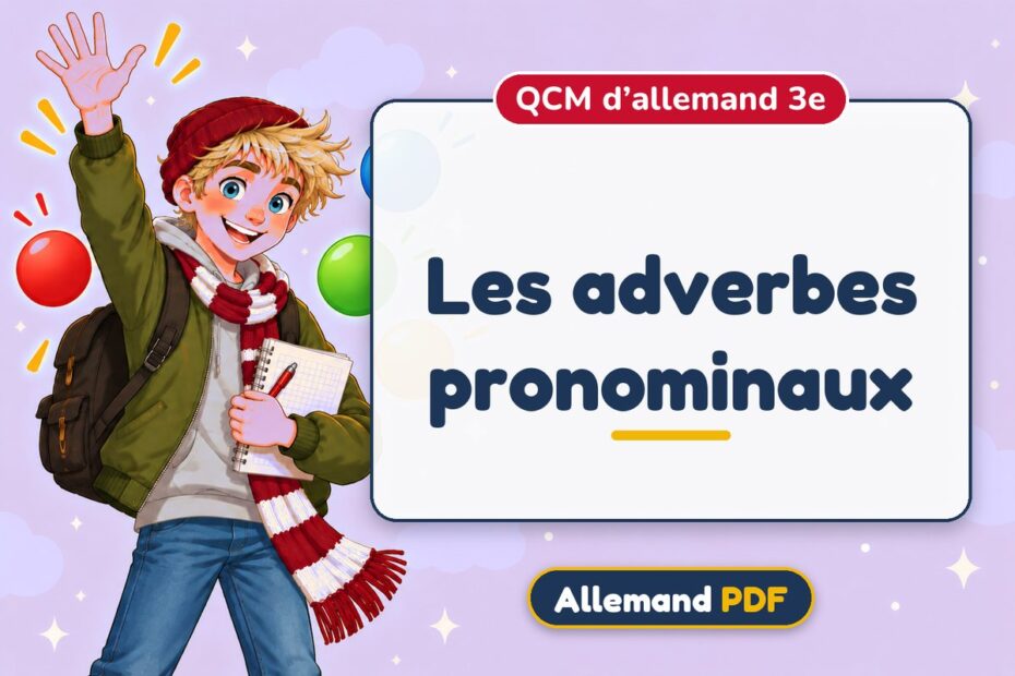Les adverbes pronominaux : QCM d’allemand 3e, illustration Allemand PDF