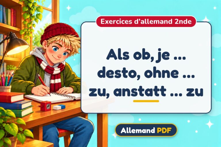 Als ob, je … desto, ohne … zu, anstatt … zu : exercices d’allemand 2nde, illustration Allemand PDF