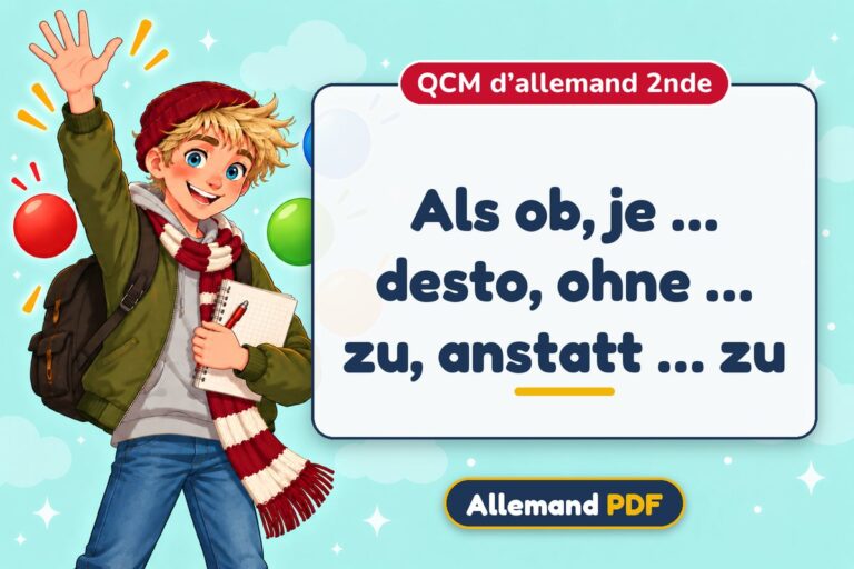 Als ob, je … desto, ohne … zu, anstatt … zu : QCM d’allemand 2nde, illustration Allemand PDF