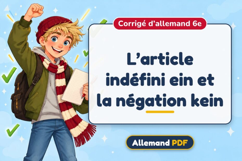 L’article indéfini ein et la négation kein : corrigé d’allemand 6e, illustration Allemand PDF