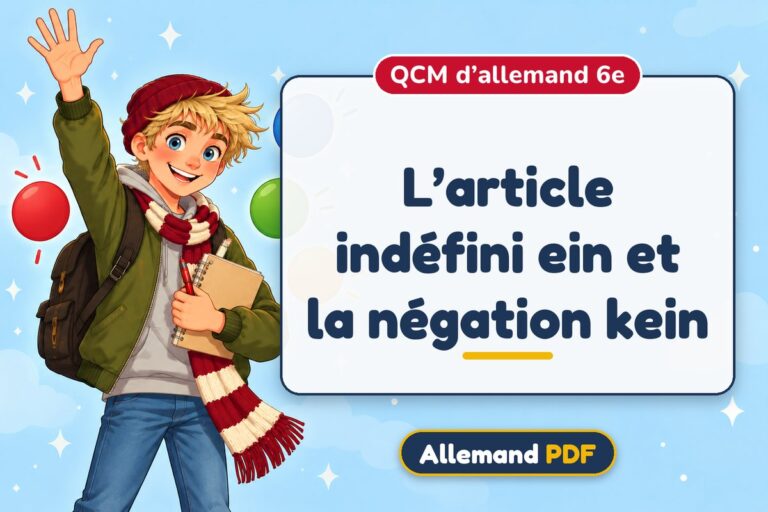 L’article indéfini ein et la négation kein : QCM d’allemand 6e, illustration Allemand PDF