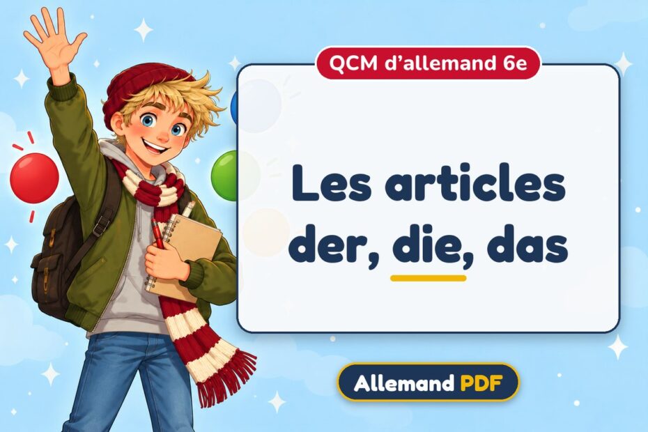 Les articles der, die, das : QCM d’allemand 6e, illustration Allemand PDF