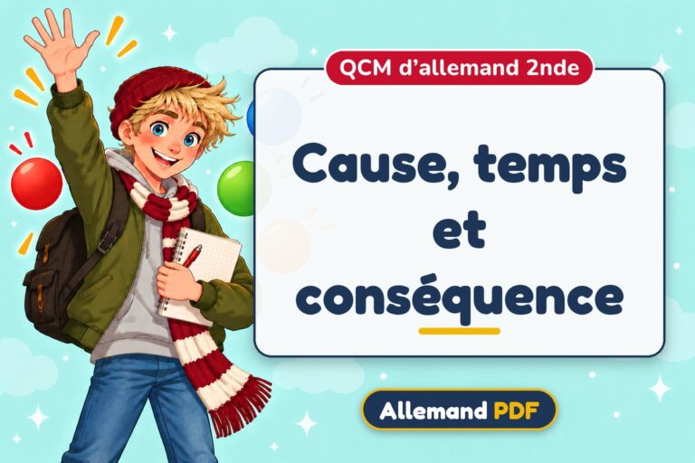 Cause, temps et conséquence : QCM d’allemand 2nde, illustration Allemand PDF