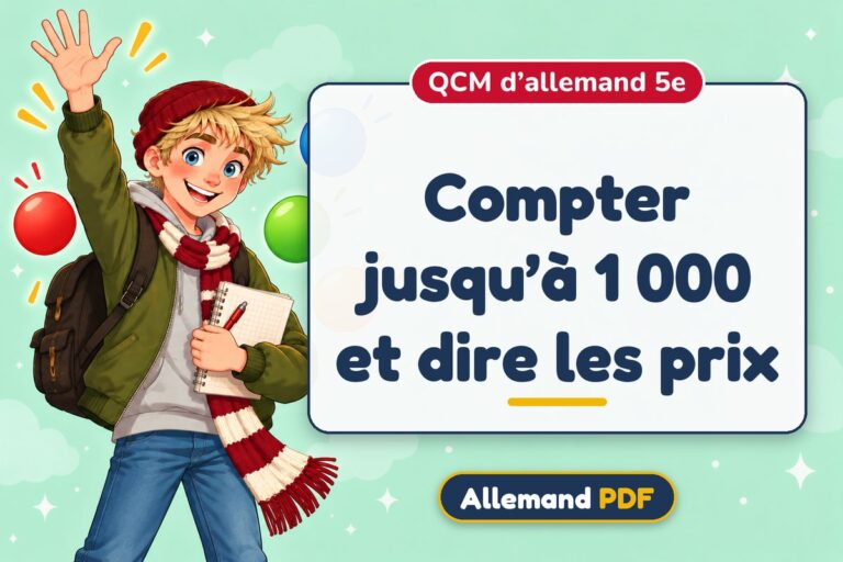 Compter jusqu’à 1 000 et dire les prix : QCM d’allemand 5e, illustration Allemand PDF