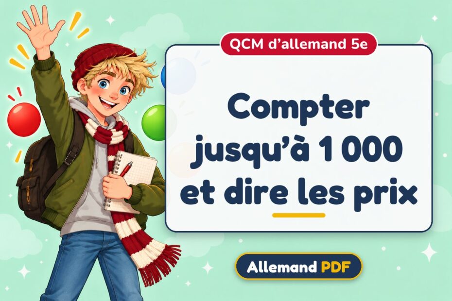 Compter jusqu’à 1 000 et dire les prix : QCM d’allemand 5e, illustration Allemand PDF