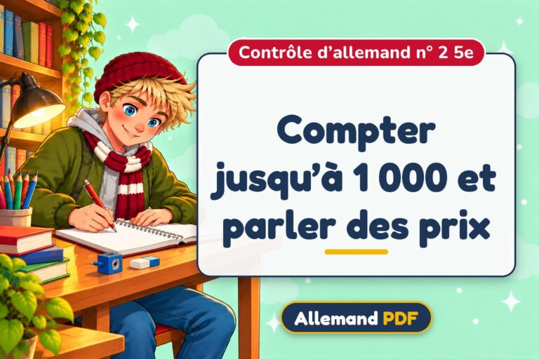 Compter jusqu’à 1 000 et parler des prix : contrôle d’allemand n° 2 5e, illustration Allemand PDF