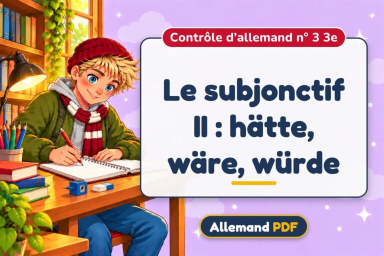 Le subjonctif II : hätte, wäre, würde : contrôle d’allemand n° 3 3e, illustration Allemand PDF