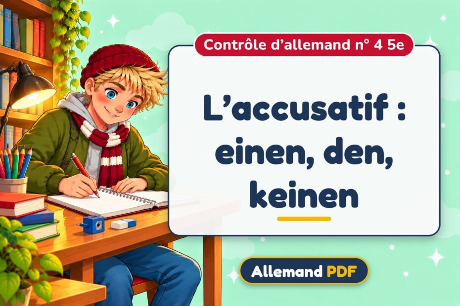 L’accusatif : einen, den, keinen : contrôle d’allemand n° 4 5e, illustration Allemand PDF