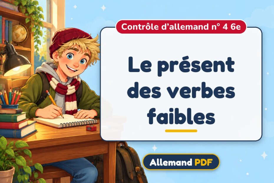 Le présent des verbes faibles : contrôle d’allemand n° 4 6e, illustration Allemand PDF
