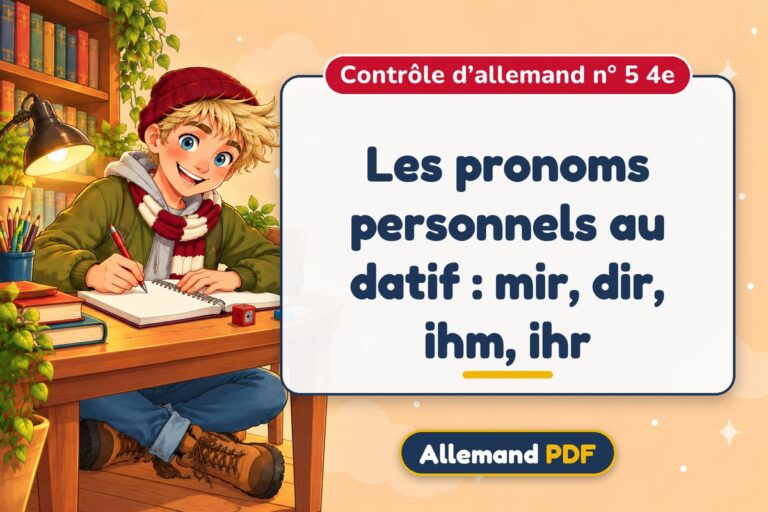 Les pronoms personnels au datif : mir, dir, ihm, ihr : contrôle d’allemand n° 5 4e, illustration Allemand PDF