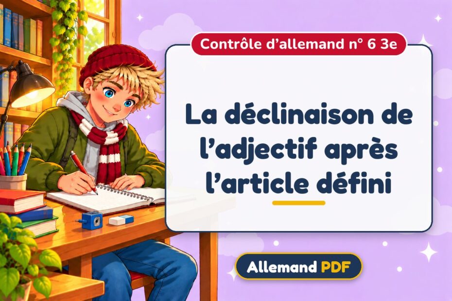 La déclinaison de l’adjectif après l’article défini : contrôle d’allemand n° 6 3e, illustration Allemand PDF