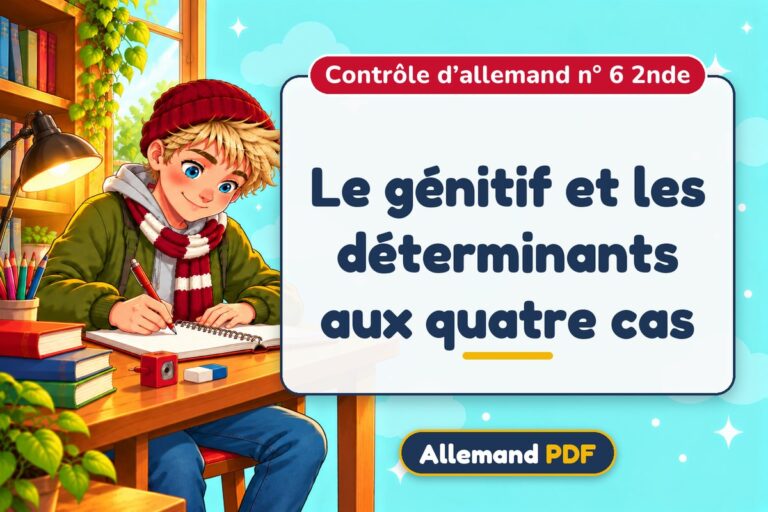 Le génitif et les déterminants aux quatre cas : contrôle d’allemand n° 6 2nde, illustration Allemand PDF