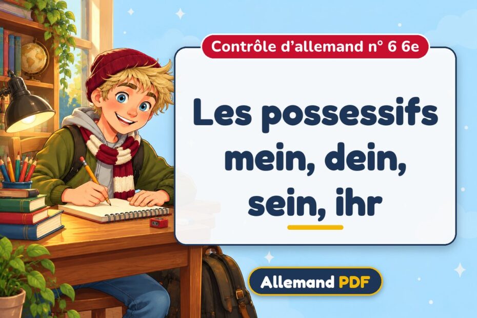 Les possessifs mein, dein, sein, ihr : contrôle d’allemand n° 6 6e, illustration Allemand PDF