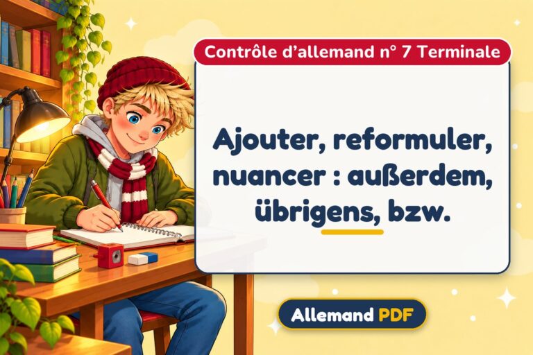 Ajouter, reformuler, nuancer : außerdem, übrigens, bzw. : contrôle d’allemand n° 7 terminale, illustration Allemand PDF