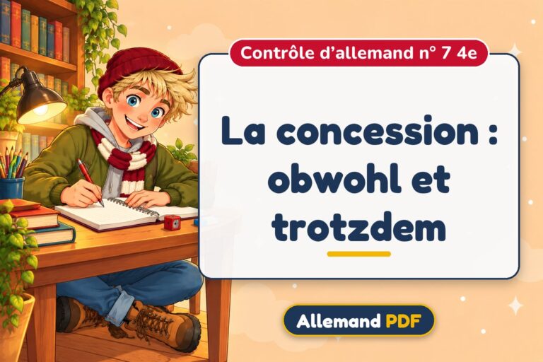 La concession : obwohl et trotzdem : contrôle d’allemand n° 7 4e, illustration Allemand PDF