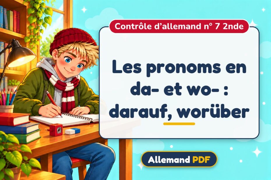 Les pronoms en da- et wo- : darauf, worüber : contrôle d’allemand n° 7 2nde, illustration Allemand PDF