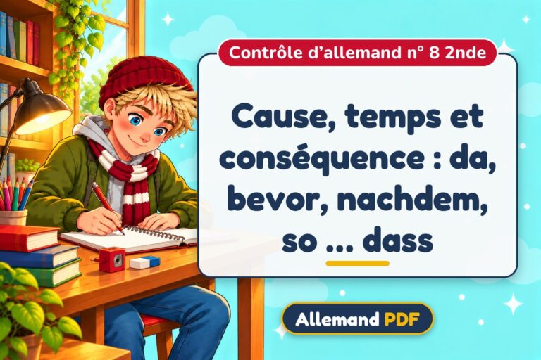 Cause, temps et conséquence : da, bevor, nachdem, so … dass : contrôle d’allemand n° 8 2nde, illustration Allemand PDF
