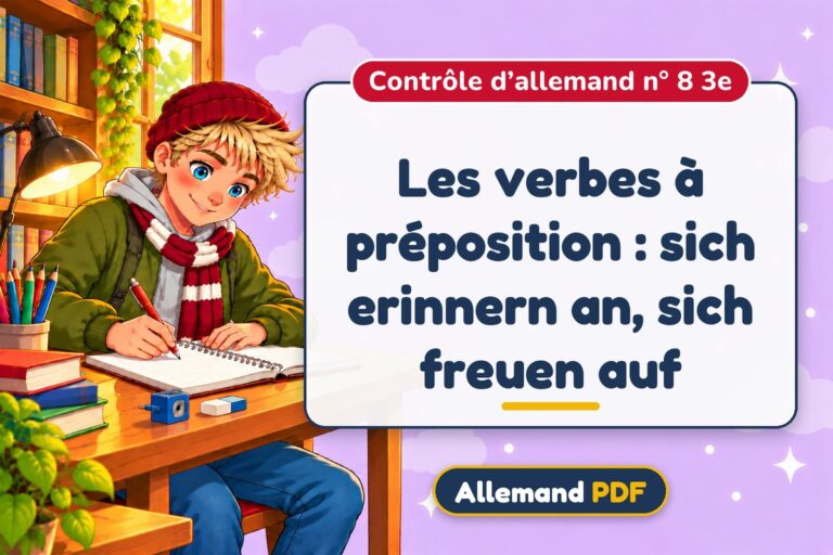 Les verbes à préposition : sich erinnern an, sich freuen auf : contrôle d’allemand n° 8 3e, illustration Allemand PDF