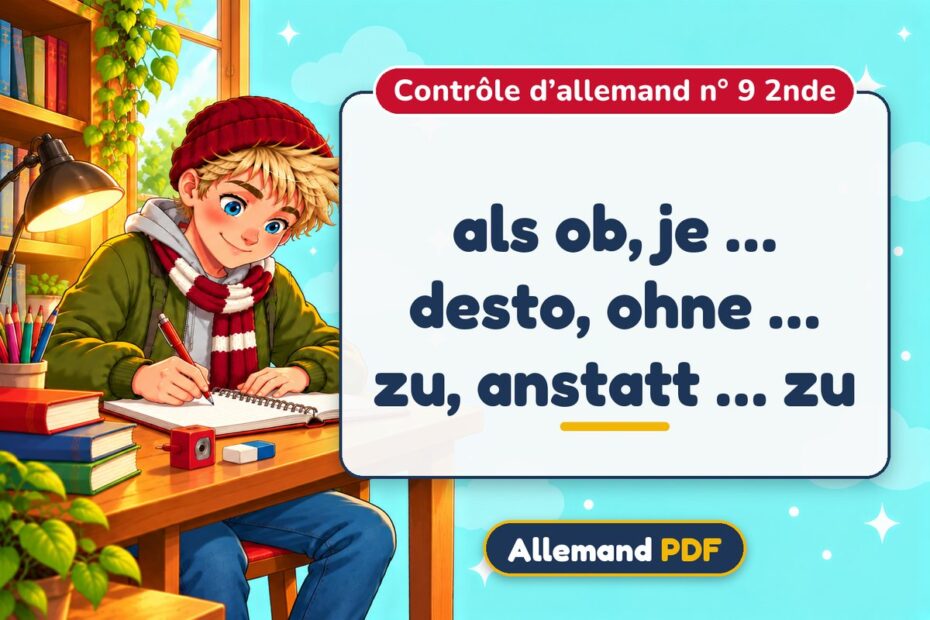 als ob, je … desto, ohne … zu, anstatt … zu : contrôle d’allemand n° 9 2nde, illustration Allemand PDF