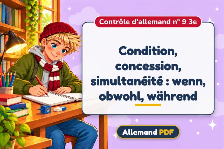 Condition, concession, simultanéité : wenn, obwohl, während : contrôle d’allemand n° 9 3e, illustration Allemand PDF