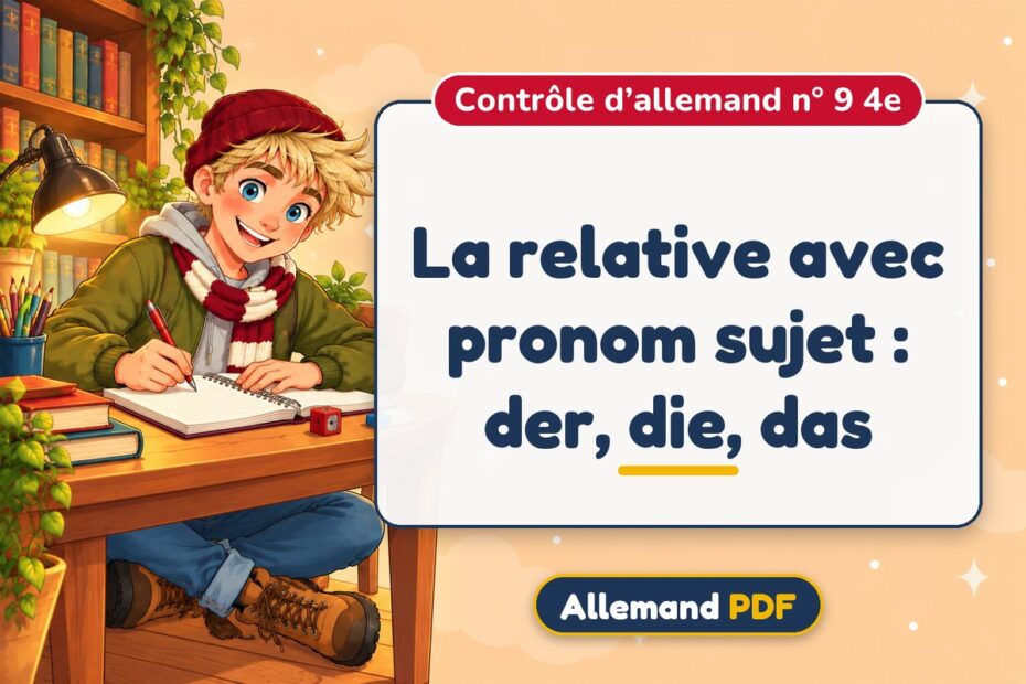 La relative avec pronom sujet : der, die, das : contrôle d’allemand n° 9 4e, illustration Allemand PDF