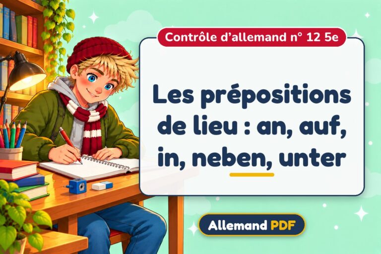 Les prépositions de lieu : an, auf, in, neben, unter : contrôle d’allemand n° 12 5e, illustration Allemand PDF