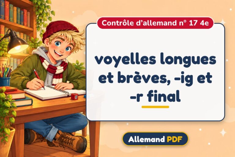 voyelles longues et brèves, -ig et -r final : contrôle d’allemand n° 17 4e, illustration Allemand PDF