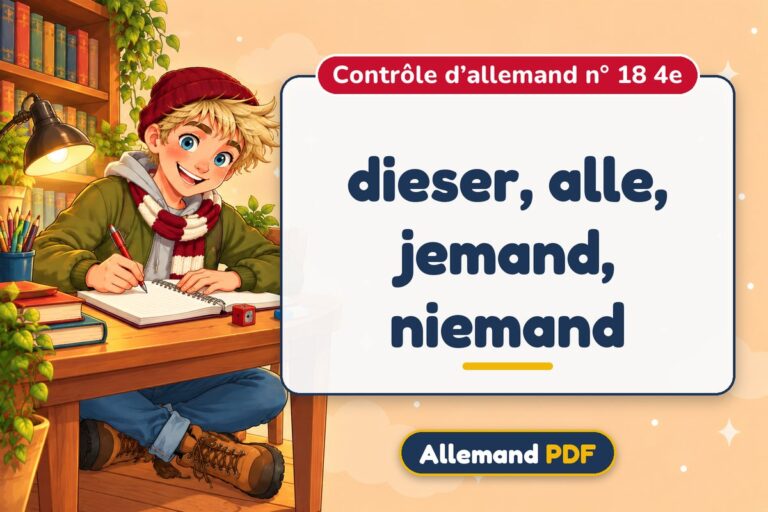 dieser, alle, jemand, niemand : contrôle d’allemand n° 18 4e, illustration Allemand PDF