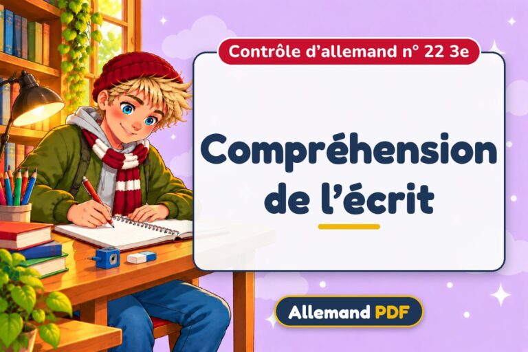 Compréhension de l’écrit : contrôle d’allemand n° 22 3e, illustration Allemand PDF