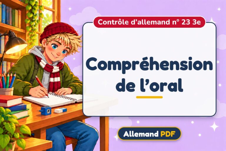 Compréhension de l’oral : contrôle d’allemand n° 23 3e, illustration Allemand PDF