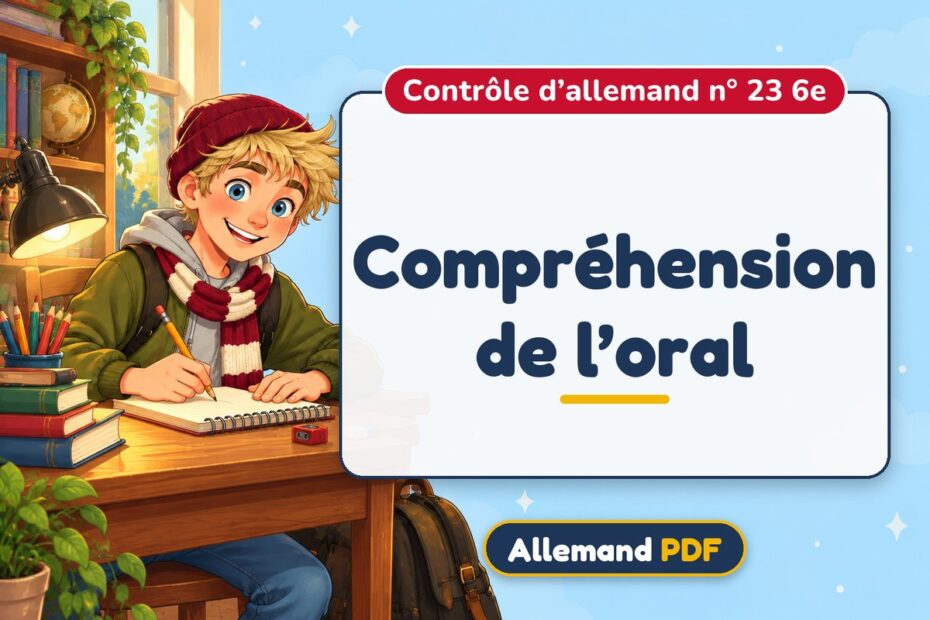 Compréhension de l’oral : contrôle d’allemand n° 23 6e, illustration Allemand PDF