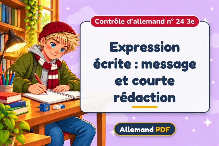 Expression écrite : message et courte rédaction : contrôle d’allemand n° 24 3e, illustration Allemand PDF