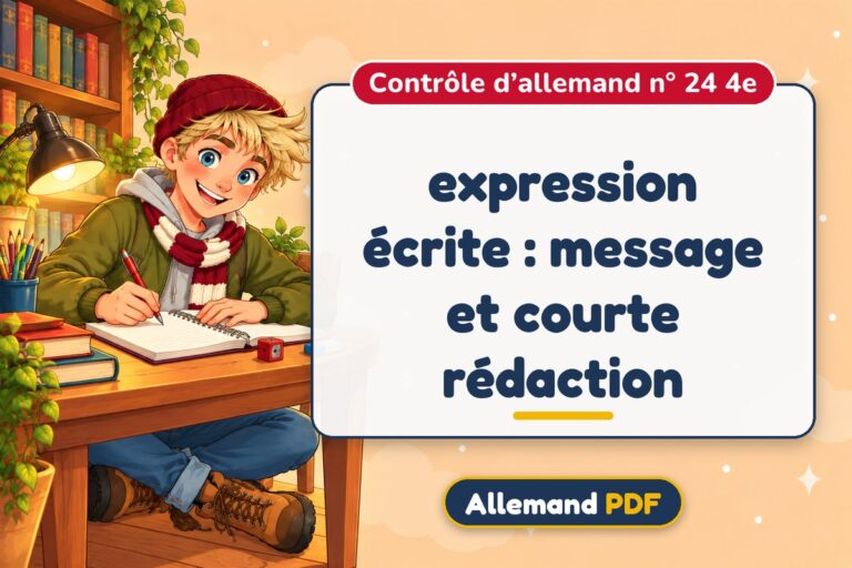 expression écrite : message et courte rédaction : contrôle d’allemand n° 24 4e, illustration Allemand PDF