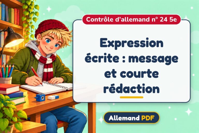 Expression écrite : message et courte rédaction : contrôle d’allemand n° 24 5e, illustration Allemand PDF