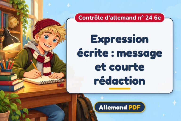 Expression écrite : message et courte rédaction : contrôle d’allemand n° 24 6e, illustration Allemand PDF