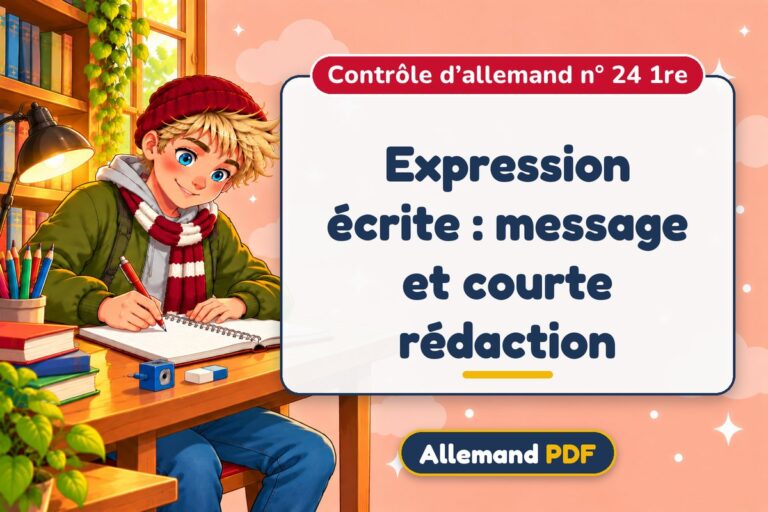 Expression écrite : message et courte rédaction : contrôle d’allemand n° 24 1re, illustration Allemand PDF