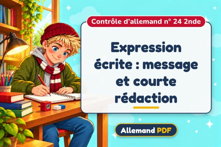 Expression écrite : message et courte rédaction : contrôle d’allemand n° 24 2nde, illustration Allemand PDF