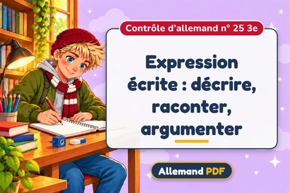 Expression écrite : décrire, raconter, argumenter : contrôle d’allemand n° 25 3e, illustration Allemand PDF