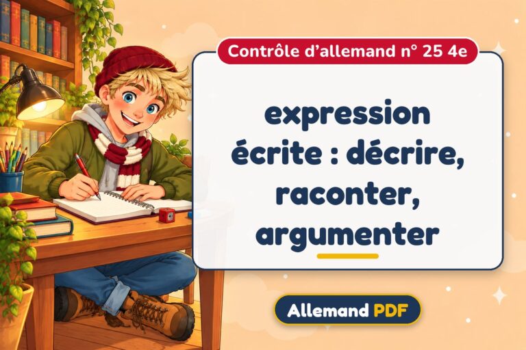 expression écrite : décrire, raconter, argumenter : contrôle d’allemand n° 25 4e, illustration Allemand PDF