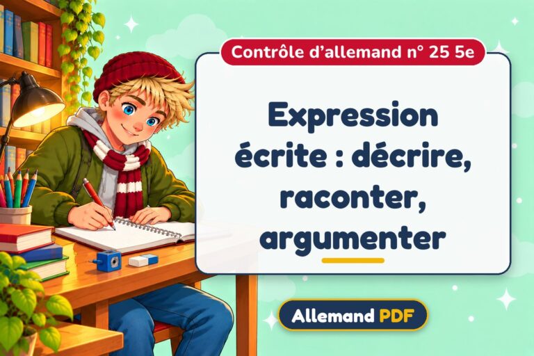Expression écrite : décrire, raconter, argumenter : contrôle d’allemand n° 25 5e, illustration Allemand PDF