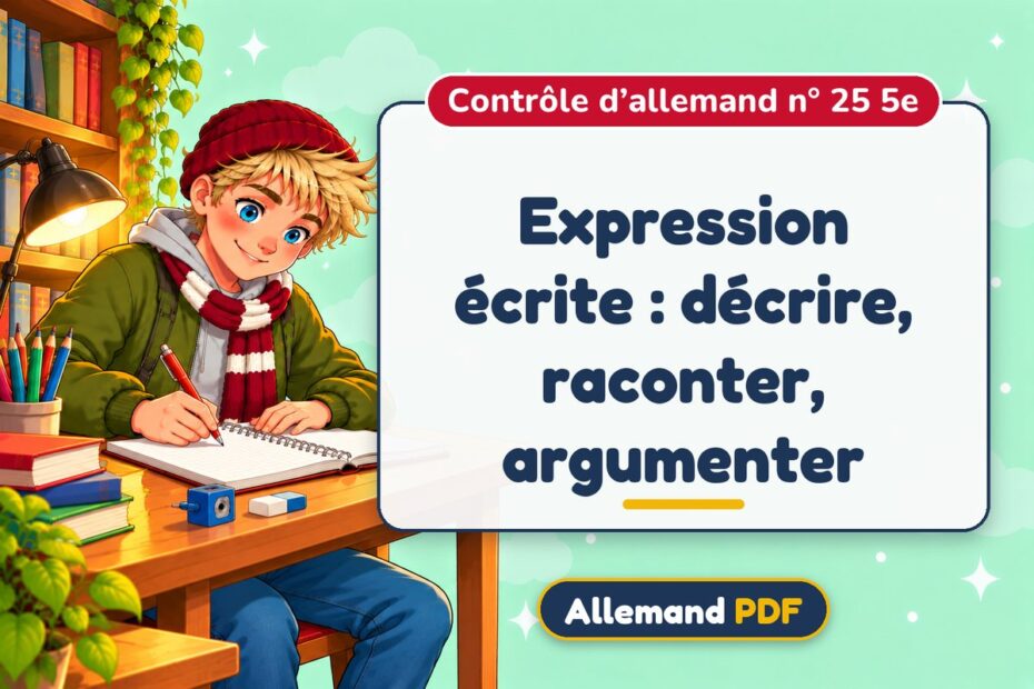 Expression écrite : décrire, raconter, argumenter : contrôle d’allemand n° 25 5e, illustration Allemand PDF