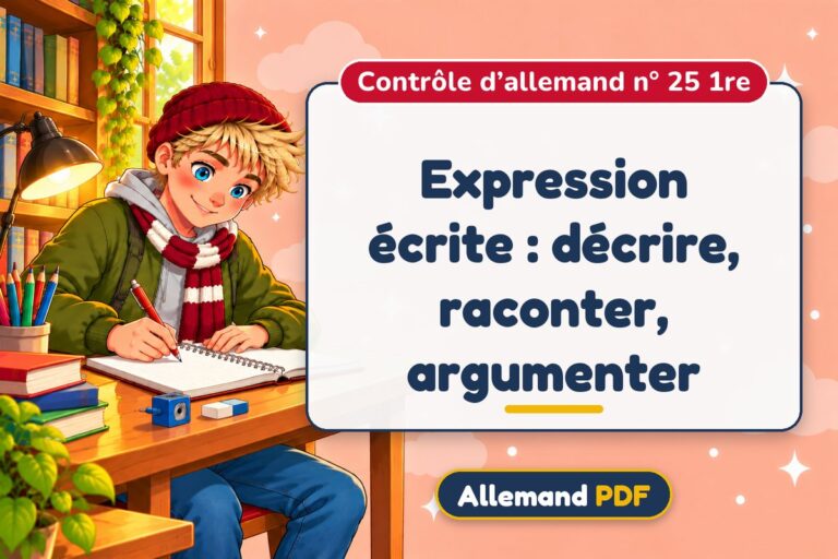 Expression écrite : décrire, raconter, argumenter : contrôle d’allemand n° 25 1re, illustration Allemand PDF