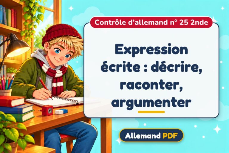 Expression écrite : décrire, raconter, argumenter : contrôle d’allemand n° 25 2nde, illustration Allemand PDF