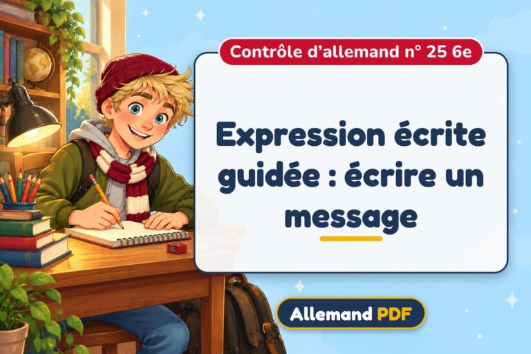 Expression écrite guidée : écrire un message : contrôle d’allemand n° 25 6e, illustration Allemand PDF